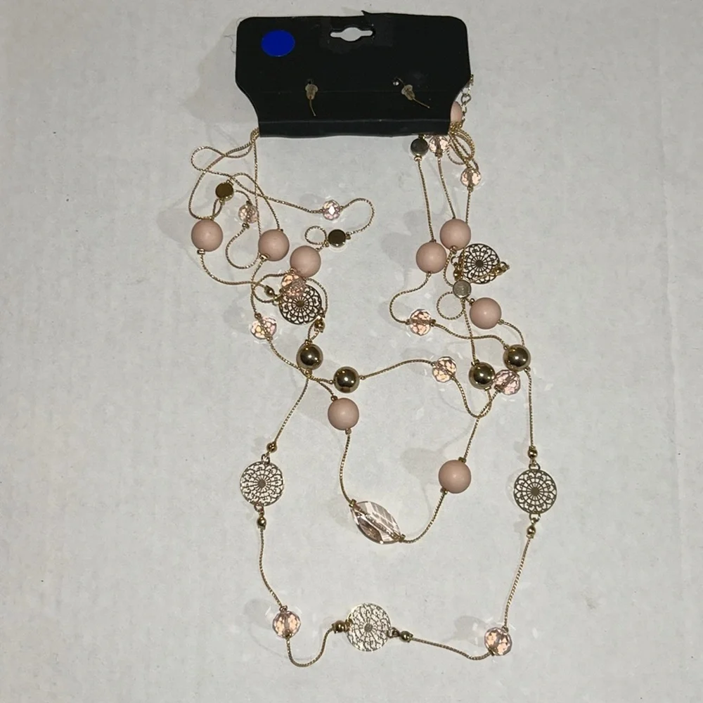 NWT Nicole Miller Three strand embellished long necklace & drop earrings set